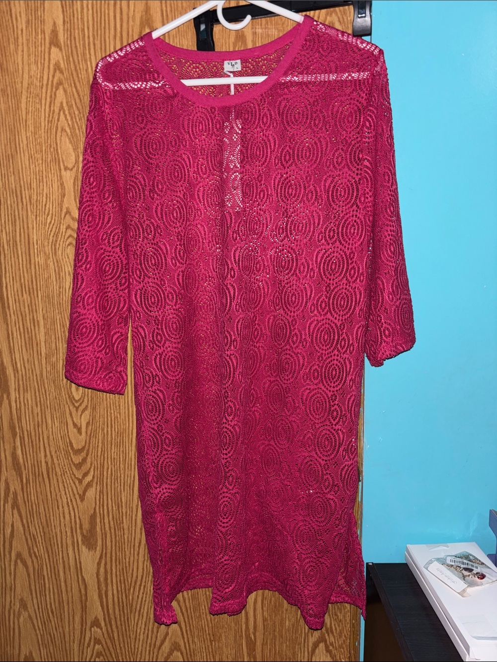 Magenta Crochet bathing suit Cover-Up